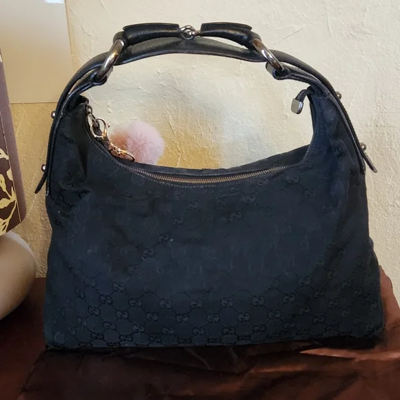 Gucci Black Horsebit Medium Canvas Hobo - Picture 2 of 14
